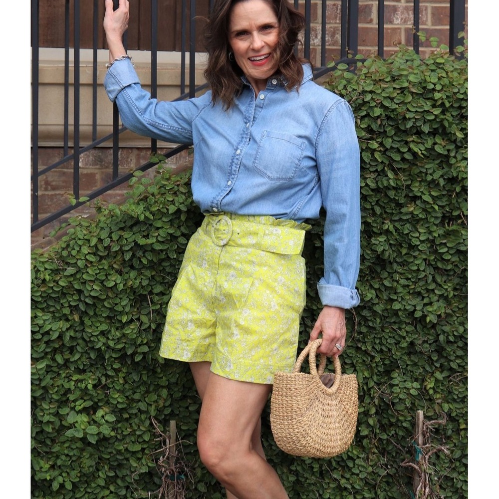 J. Crew Liberty Print Paperbag Shorts Sz 8 Yellow Floral Belted Retro Preppy